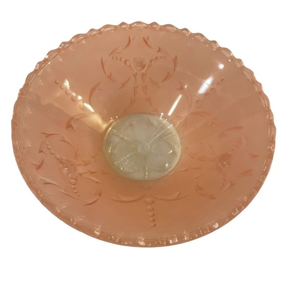 Vintage Antique Pink Ceiling Light Glass Shade Art Deco Scalloped Edge - Picture 7 of 9